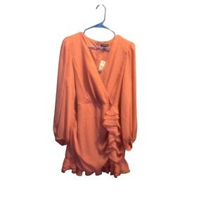 Express Ruffle Mini Dress Long Sleeve Party Cocktail Sheer XL